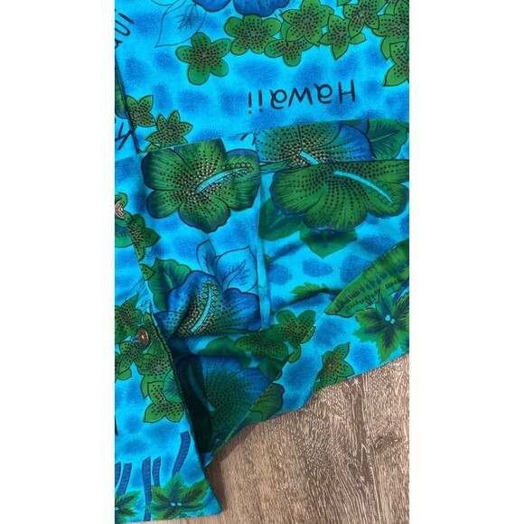 Vintage Royal Hawaiian Shirt Mens Medium Floral Map Blue Green Oahu Maui READ - Picture 9 of 11